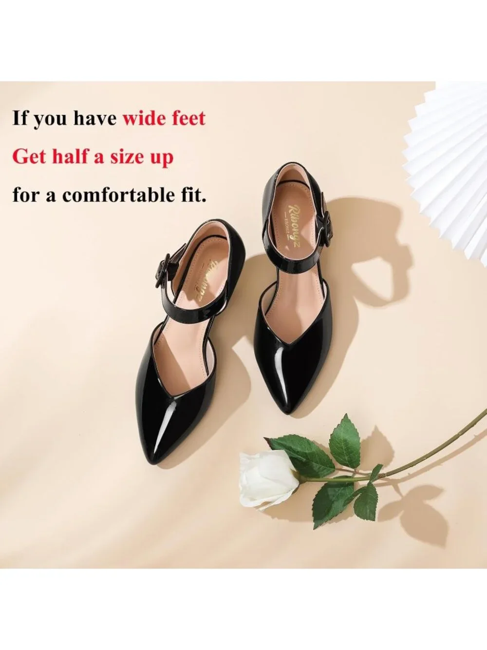 Women's Black Closed Pointed Toe Ankle Strap Buckle Heels Slip on Low Heel Shoes